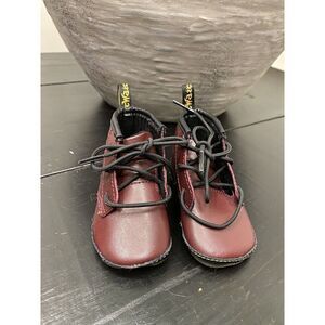 Doc Martens Lace Up Boots Infant Size 3 US Burgundy Crib Shoes 18 EU